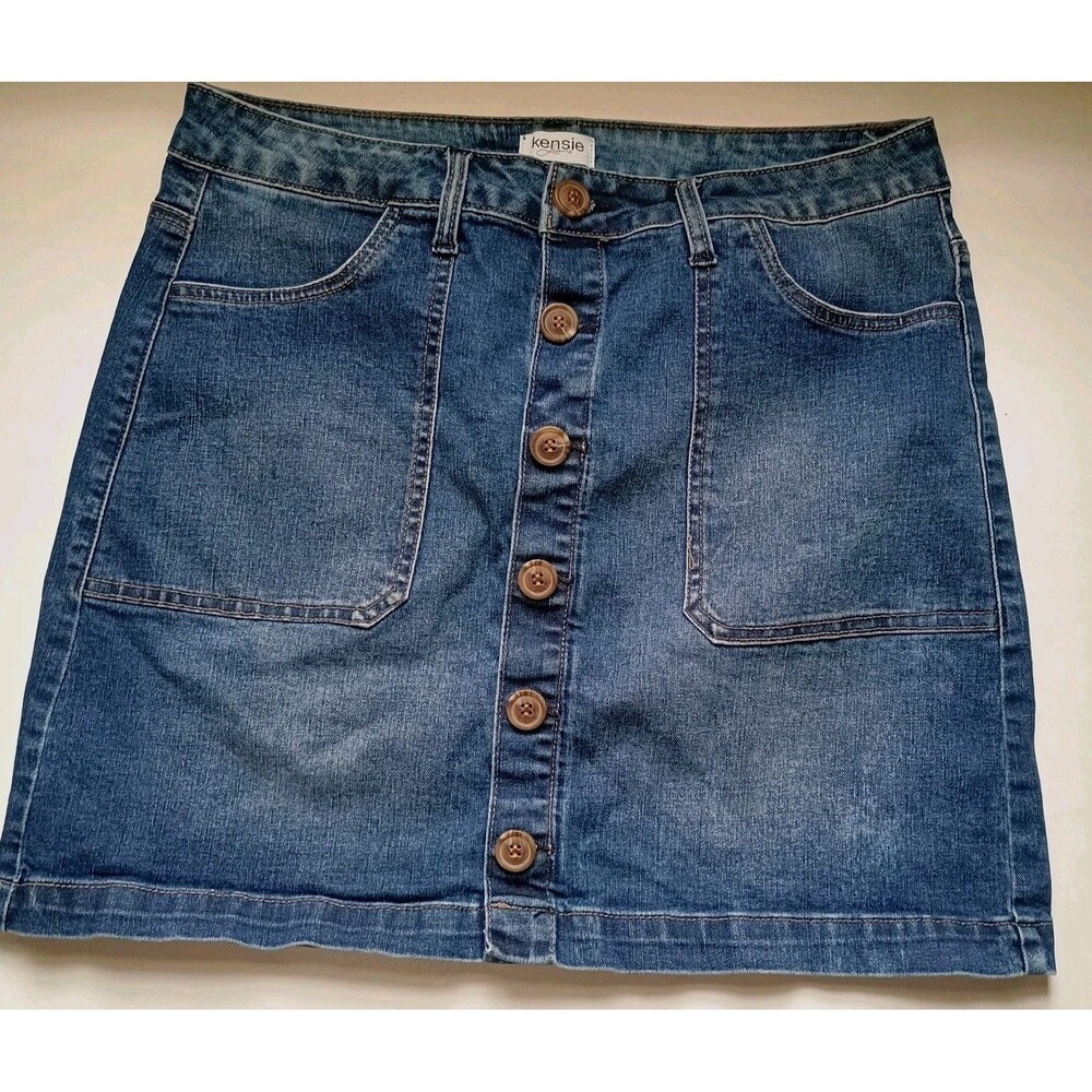 Kensie Jeans Button Up Denim Jean Skirt Women's Size 12/31 Distressed